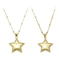 Cubic Zircon Micro Pave Brass Necklace, Star, gold color plated, different styles for choice & micro pave cubic zirconia & hollow, 23x25mm, Length:Approx 17.5 Inch, Sold By PC