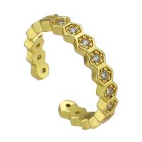 Brass Cuff Finger Ring, gold color plated, Adjustable & Unisex & micro pave cubic zirconia, US Ring Size:6.5, Sold By PC