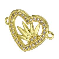 Cubic Zirconia Micro Pave Brass Connector, Heart, gold color plated, micro pave cubic zirconia & hollow, 20x14x2mm, Hole:Approx 1mm, Sold By PC