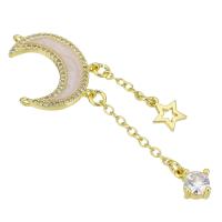 Cubic Zirconia Micro Pave Brass Connector, Moon and Star, gold color plated, micro pave cubic zirconia & enamel, 58mm, Hole:Approx 1mm, Sold By PC