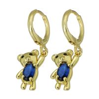 Brass Huggie Hoop Drop Earring Bear gold color plated micro pave cubic zirconia & for woman 29mm Sold By Pair