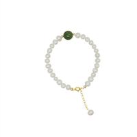 Freshwater Cultured Pearl Bracelet, Freshwater Pearl, with 925 Sterling Silver & Hetian Jade, gold color plated, for woman, Length:Approx 7.6 Inch, Sold By PC