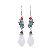 Natural Gemstone Earrings Zinc Alloy with Gemstone platinum color plated Hand-Painted Enamel Glaze & for woman multi-colored 55mm Sold By Pair