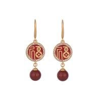 Tibetan Style Drop Earrings, with Chalcedony, gold color plated, Hand-Painted Enamel Glaze & micro pave cubic zirconia & for woman, more colors for choice, 42mm, Sold By Pair