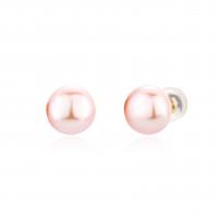 Messing oorbelknoppen, met Plastic Pearl, gold plated, voor vrouw, roze, 8mm, Verkocht door pair