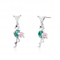 Cubic Zirconia Micro Pave Brass Earring Bird platinum color plated micro pave cubic zirconia & for woman two different colored Sold By Pair
