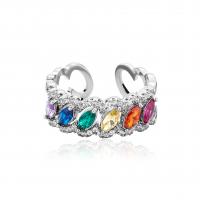 Brass Cuff Finger Ring platinum color plated Adjustable & micro pave cubic zirconia & for woman multi-colored Sold By PC