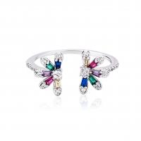 Brass Cuff Finger Ring platinum color plated Adjustable & micro pave cubic zirconia & for woman multi-colored Sold By PC