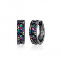 Brass Huggie Hoop Earring gun black plated micro pave cubic zirconia & for woman Sold By Pair