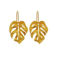 Brass Drop Earring Leaf gold color plated fashion jewelry & for woman nickel lead & cadmium free Sold By Pair