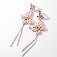 Zinc Alloy Drop Earrings with Shell Butterfly rose gold color plated fashion jewelry & for woman & with rhinestone nickel lead & cadmium free 110mm Sold By Pair