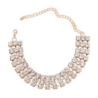 Zinc Alloy Jewelry Necklace with 5.74 extender chain fashion jewelry & for woman & with glass rhinestone Length 11.25 Inch Sold By PC