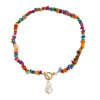 Natural Gemstone Necklace, with Plastic Pearl, fashion jewelry & for woman, mixed colors, 25mm, Length:Approx 17.72 Inch, Sold By PC
