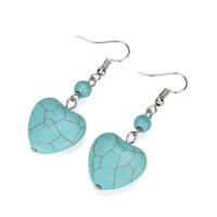 Turquoise Drop Earring, Heart, vintage & fashion jewelry & for woman, more colors for choice, 20x54mm, Sold By Pair