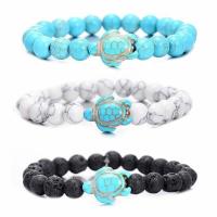 Gemstone Bracelets, Turquoise, with Lava, Round, fashion jewelry & different materials for choice & Unisex, more colors for choice, 8mm,20mm, Length:Approx 7.48 Inch, Sold By PC