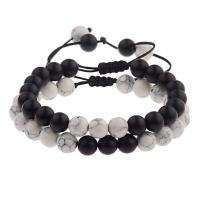 Gemstone Bracelets, Howlite, with Black Agate, Round, Adjustable & fashion jewelry & Unisex, more colors for choice, 8mm, Length:Approx 7.48 Inch, Sold By PC