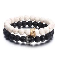 Gemstone Bracelets Lava with Howlite & Black Stone & Brass Round plated fashion jewelry & for woman 8mm Length Approx 7.24 Inch Sold By PC