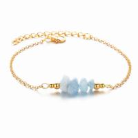 Gemstone Chips Bracelet, with 303 Stainless Steel, with 1.97Inch extender chain, irregular, Galvanic plating, fashion jewelry & dyed & for woman, blue, 3-8mm, Length:Approx 7.68 Inch, Sold By PC