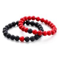Gemstone Bracelets, Pinus koraiensis, with Black Stone, Round, fashion jewelry & Unisex, more colors for choice, 8mm, Length:Approx 7.48 Inch, Sold By PC