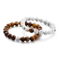 Gemstone Bracelets Howlite with Tiger Eye Round fashion jewelry & Unisex 8mm Length Approx 7.48 Inch Sold By PC