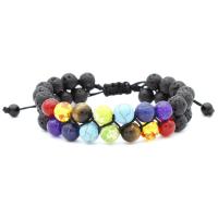 Gemstone Woven Ball Bracelets, Lava, with Gemstone, Round, fashion jewelry & Unisex, mixed colors, 16mm, Length:Approx 7.48 Inch, Sold By PC
