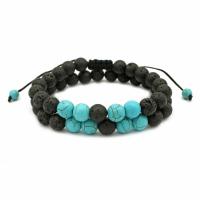 Gemstone Bracelets, Lava, with Blue Turquoise, Round, fashion jewelry & Unisex, mixed colors, 8mm, Length:Approx 7.48 Inch, Sold By PC