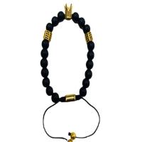 Abrazine Stone Bracelet, with Brass, Round, gold color plated, fashion jewelry & Unisex & micro pave cubic zirconia, black, 8mm, Length:Approx 7.48 Inch, Sold By PC