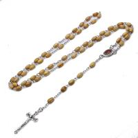 Rosary Necklace Pine with Zinc Alloy Cross silver color plated Unisex Length 22.83 Inch Sold By PC
