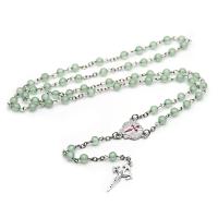 Rosary Necklace Resin with Zinc Alloy Cross silver color plated Unisex green 6mm Length 19.69 Inch Sold By PC