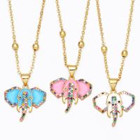 Cubic Zircon Micro Pave Brass Necklace, with 1.97 extender chain, Elephant, gold color plated, micro pave cubic zirconia & enamel, more colors for choice, nickel, lead & cadmium free, 24x21mm, Length:17.32 Inch, Sold By PC