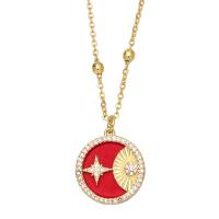 Cubic Zircon Micro Pave Brass Necklace, with 1.97 extender chain, Round, gold color plated, micro pave cubic zirconia & enamel, more colors for choice, nickel, lead & cadmium free, 20x18mm, Length:17.32 Inch, Sold By PC