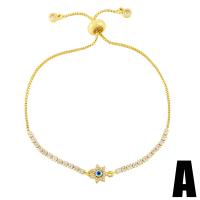 Evil Eye Jewelry Bracelet Brass gold color plated & micro pave cubic zirconia & enamel golden nickel lead & cadmium free Length 9.06 Inch Sold By PC