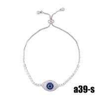 Evil Eye Jewelry Bracelet Brass silver color plated & micro pave cubic zirconia silver color nickel lead & cadmium free Length 9.06 Inch Sold By PC