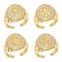 Brass Cuff Finger Ring Round gold color plated & micro pave cubic zirconia golden nickel lead & cadmium free 17mm Sold By PC