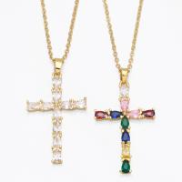 Cubic Zircon Micro Pave Brass Necklace, with Cubic Zirconia, with 1.97 extender chain, Cross, gold color plated, fashion jewelry, more colors for choice, nickel, lead & cadmium free, 39x21mm, Length:17.32 Inch, Sold By PC