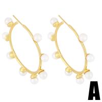 Cubic Zirconia Micro Pave Brass Earring, with Plastic Pearl, gold color plated, different styles for choice & micro pave cubic zirconia, golden, nickel, lead & cadmium free, Sold By Pair