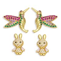 Cubic Zirconia Micro Pave Brass Earring gold color plated & micro pave cubic zirconia golden nickel lead & cadmium free Sold By Pair