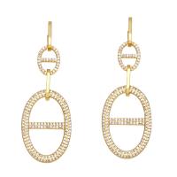 Cubic Zirconia Micro Pave Brass Earring Ellipse gold color plated micro pave cubic zirconia golden nickel lead & cadmium free Sold By Pair