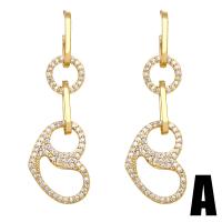 Brass Drop Earring, gold color plated, different styles for choice & micro pave cubic zirconia, golden, nickel, lead & cadmium free, 49x15mm, Sold By Pair