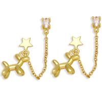 Brass Ear Chain, with Cubic Zirconia, Dog, gold color plated, fashion jewelry, golden, nickel, lead & cadmium free, 55x12mm, Sold By Pair