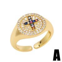 Brass Cuff Finger Ring, Round, gold color plated, different styles for choice & micro pave cubic zirconia, mixed colors, nickel, lead & cadmium free, 13mm, Sold By PC