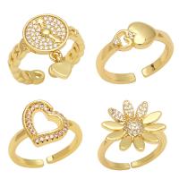Brass Cuff Finger Ring Round gold color plated & micro pave cubic zirconia golden nickel lead & cadmium free 20mm Sold By PC