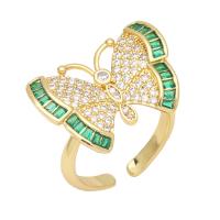 Brass Cuff Finger Ring Butterfly gold color plated micro pave cubic zirconia nickel lead & cadmium free 16mm Sold By PC