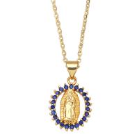 Cubic Zircon Micro Pave Brass Necklace, with 1.97 extender chain, Virgin Mary, gold color plated, micro pave cubic zirconia, more colors for choice, nickel, lead & cadmium free, 23x14mm, Length:17.32 Inch, Sold By PC