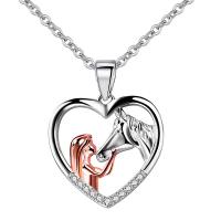 925 Sterling Silver Necklaces, with 1.96inch extender chain, Horse, plated, oval chain & for woman & with rhinestone & hollow, 17x16mm, Length:Approx 15.7 Inch, Sold By PC