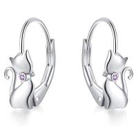 925 Sterling Silver Lever Back Earring, Cat, platinum plated, for woman & with rhinestone & hollow, more colors for choice, 6x15.10mm, Sold By Pair