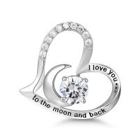 925 Sterling Silver Pendant Heart platinum plated for woman & epoxy gel & with rhinestone & hollow Sold By PC