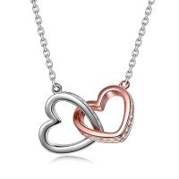 925 Sterling Silver Necklaces, with 2inch extender chain, Heart, plated, oval chain & for woman & with rhinestone & hollow, 11x11mm, Length:Approx 15.7 Inch, Sold By PC