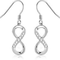 925 Sterling Silver Drop &  Dangle Earrings, Number 8, platinum plated, for woman & with rhinestone & hollow, 8x17.75mm, Sold By Pair