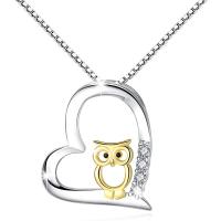 925 Sterling Silver Necklaces with 2inch extender chain Owl plated & for woman & with rhinestone & hollow Length Approx 15.7 Inch Sold By PC